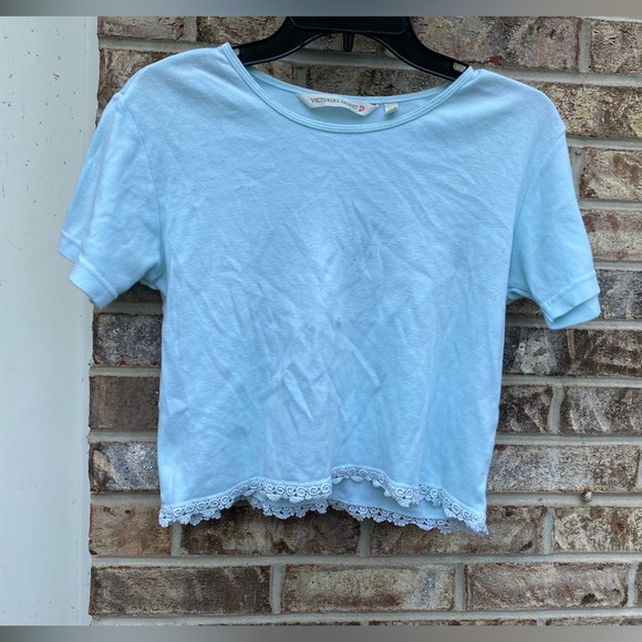 2000 Y2K Mint Green/Light Blue Heart Logo Victorias Secret Cropped Tshirt - Picture 10 of 16